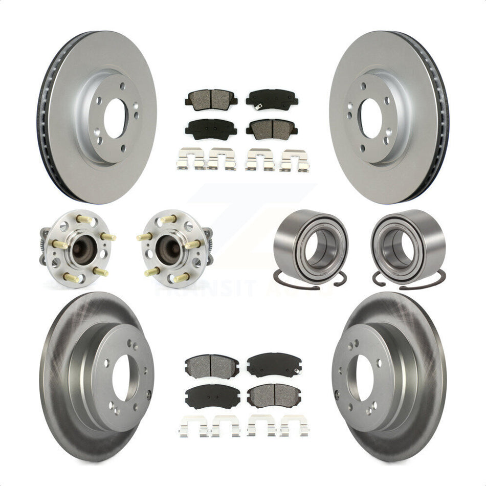 Front Rear Wheel Hub Bearings Assembly Coated Disc Brake Rotors And Semi-Metallic Pads Kit (10Pc) For 2010 Hyundai Sonata 3.3L KBB-108174 by Transit Auto