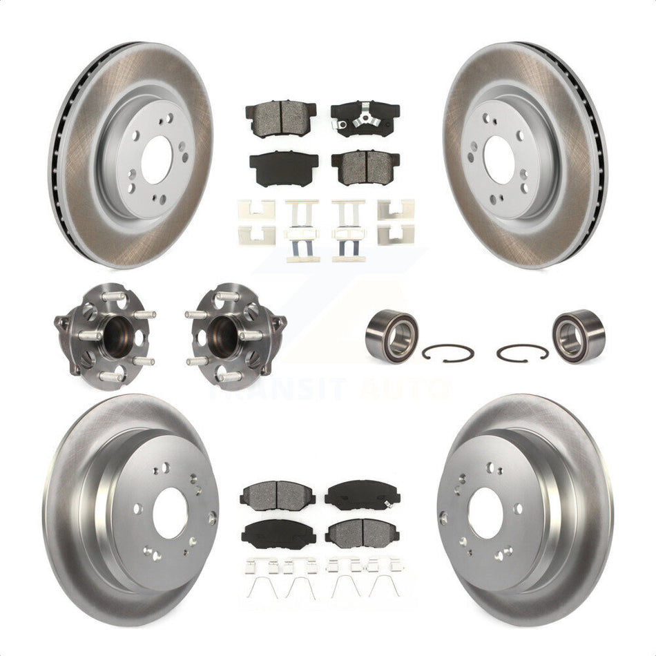 Front Rear Wheel Hub Bearings Assembly Coated Disc Brake Rotors And Semi-Metallic Pads Kit (10Pc) For 2012-2016 Honda CR-V FWD KBB-108191 by Transit Auto