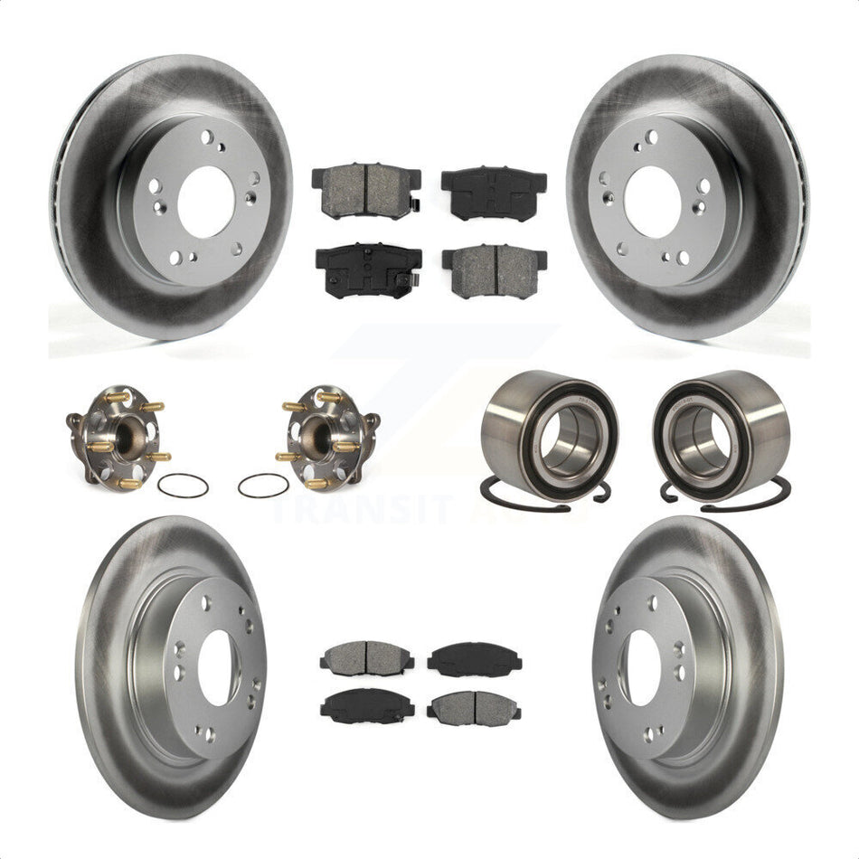 Front Rear Wheel Hub Bearings Assembly Coated Disc Brake Rotors And Semi-Metallic Pads Kit (10Pc) For Honda Civic KBB-108223 by Transit Auto