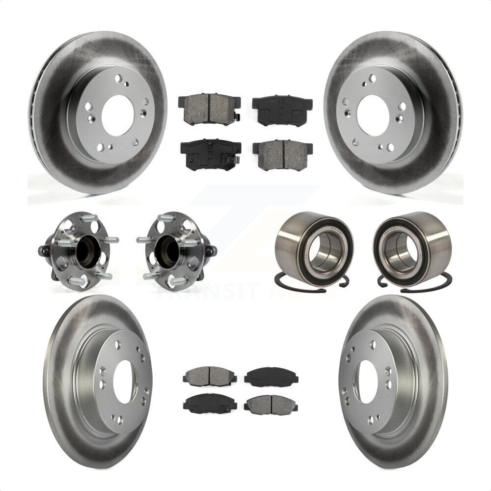 Front Rear Wheel Hub Bearings Assembly Coated Disc Brake Rotors And Semi-Metallic Pads Kit (10Pc) For 2013-2014 Honda Civic LX with Manual transmission KBB-108225 by Transit Auto