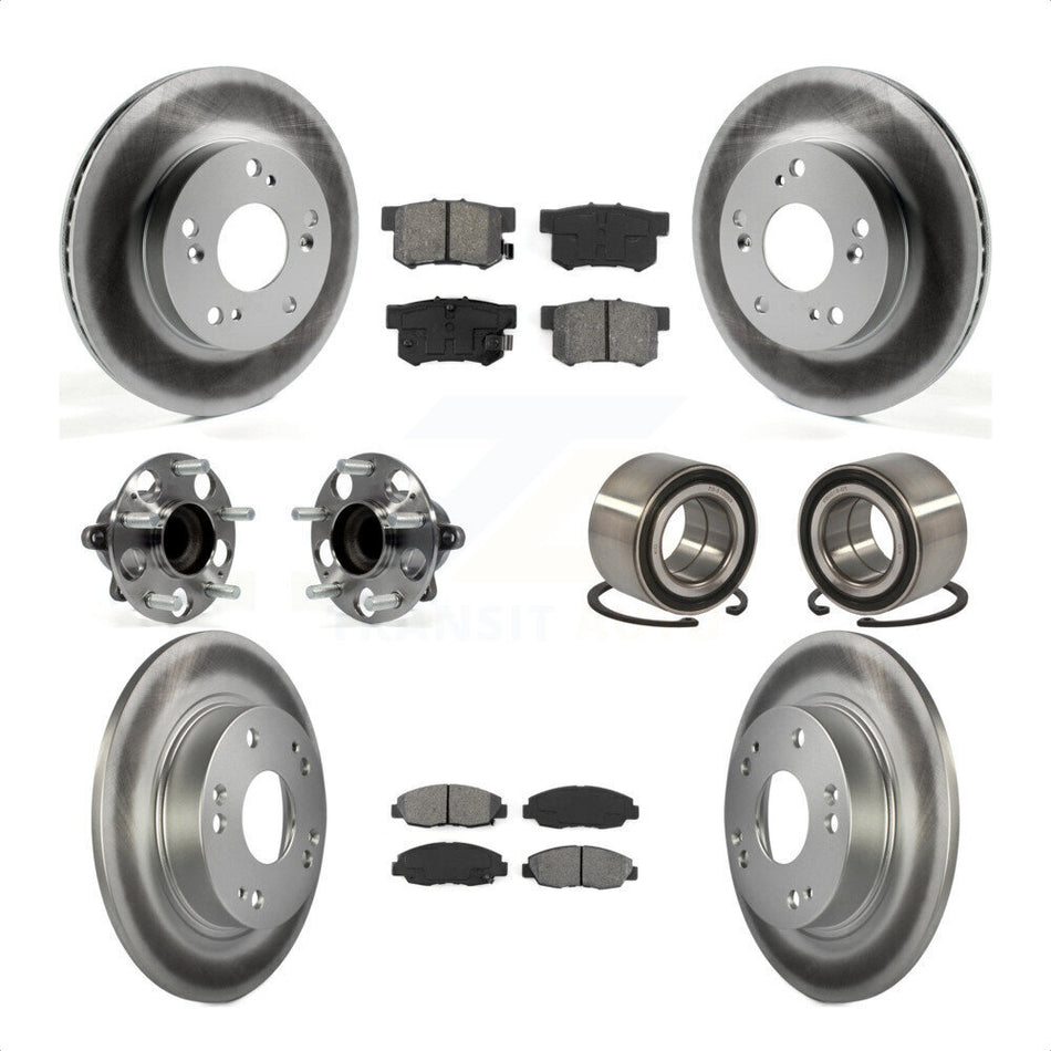 Front Rear Wheel Hub Bearings Assembly Coated Disc Brake Rotors And Semi-Metallic Pads Kit (10Pc) For 2013-2014 Honda Civic LX with Manual transmission KBB-108225 by Transit Auto