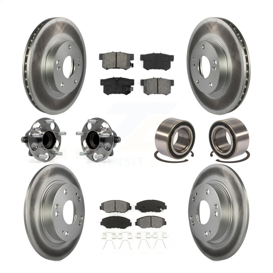 Front Rear Wheel Hub Bearings Assembly Coated Disc Brake Rotors And Semi-Metallic Pads Kit (10Pc) For 2015 Acura ILX 2.0L KBB-108226 by Transit Auto