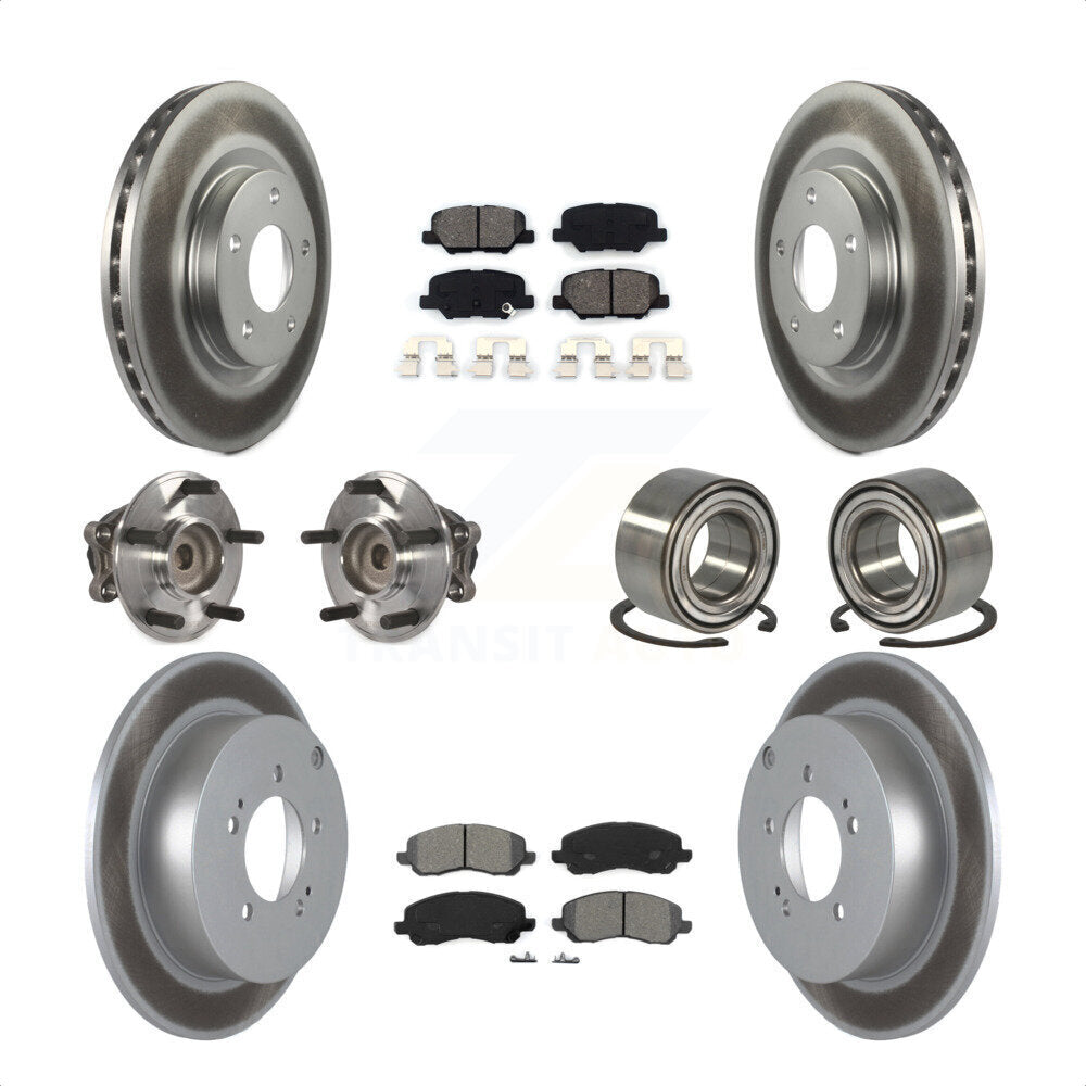 Front Rear Wheel Hub Bearings Assembly Coated Disc Brake Rotors And Semi-Metallic Pads Kit (10Pc) For 2013 Mitsubishi Outlander FWD with 3.0L KBB-108239 by Transit Auto