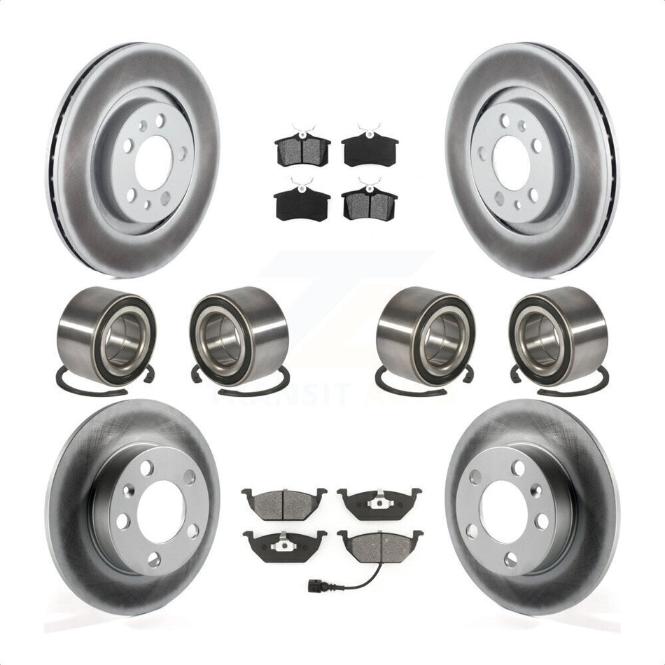 Front Rear Wheel Bearings Coated Disc Brake Rotors And Semi-Metallic Pads Kit (10Pc) For 2004 Volkswagen Golf 2.0L 1.9L KBB-108252 by Transit Auto