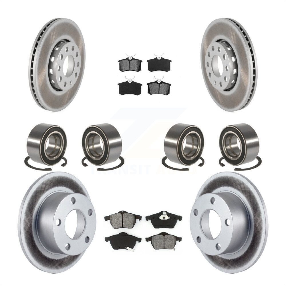 Front Rear Wheel Bearings Coated Disc Brake Rotors And Semi-Metallic Pads Kit (10Pc) For 1999 Volkswagen Passat FWD with 2.8L From Chassis VIN #3BX124708 KBB-108255 by Transit Auto