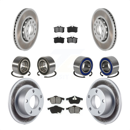 Front Rear Wheel Bearings Coated Disc Brake Rotors And Semi-Metallic Pads Kit (10Pc) For 1999 Volkswagen Passat FWD with 1.8L From Chassis VIN #3BX124708 KBB-108258 by Transit Auto