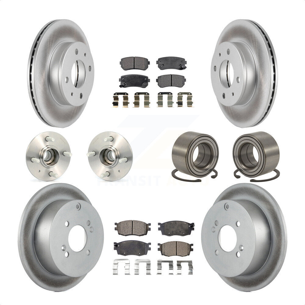 Front Rear Wheel Hub Bearings Assembly Coated Disc Brake Rotors And Ceramic Pads Kit (10Pc) For 2006 Hyundai Accent Hatchback with Non-ABS KBB-108341 by Transit Auto