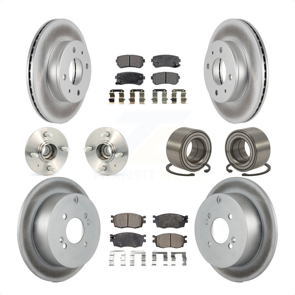 Front Rear Wheel Hub Bearings Assembly Coated Disc Brake Rotors And Ceramic Pads Kit (10Pc) For 2006 Hyundai Accent Hatchback with Non-ABS KBB-108341 by Transit Auto