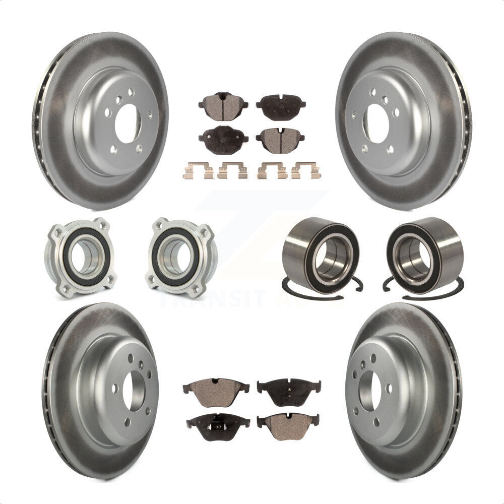 Front Rear Wheel Hub Bearings Assembly Coated Disc Brake Rotors And Ceramic Pads Kit (10Pc) For 2011-2012 BMW 535i xDrive KBB-108355 by Transit Auto