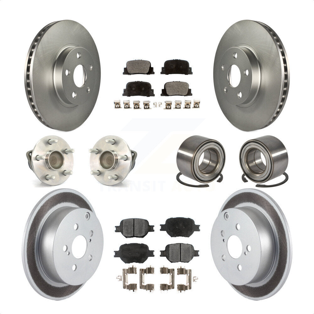 Front Rear Wheel Hub Bearings Assembly Coated Disc Brake Rotors And Ceramic Pads Kit (10Pc) For 2005-2010 Scion tC KBB-108410 by Transit Auto