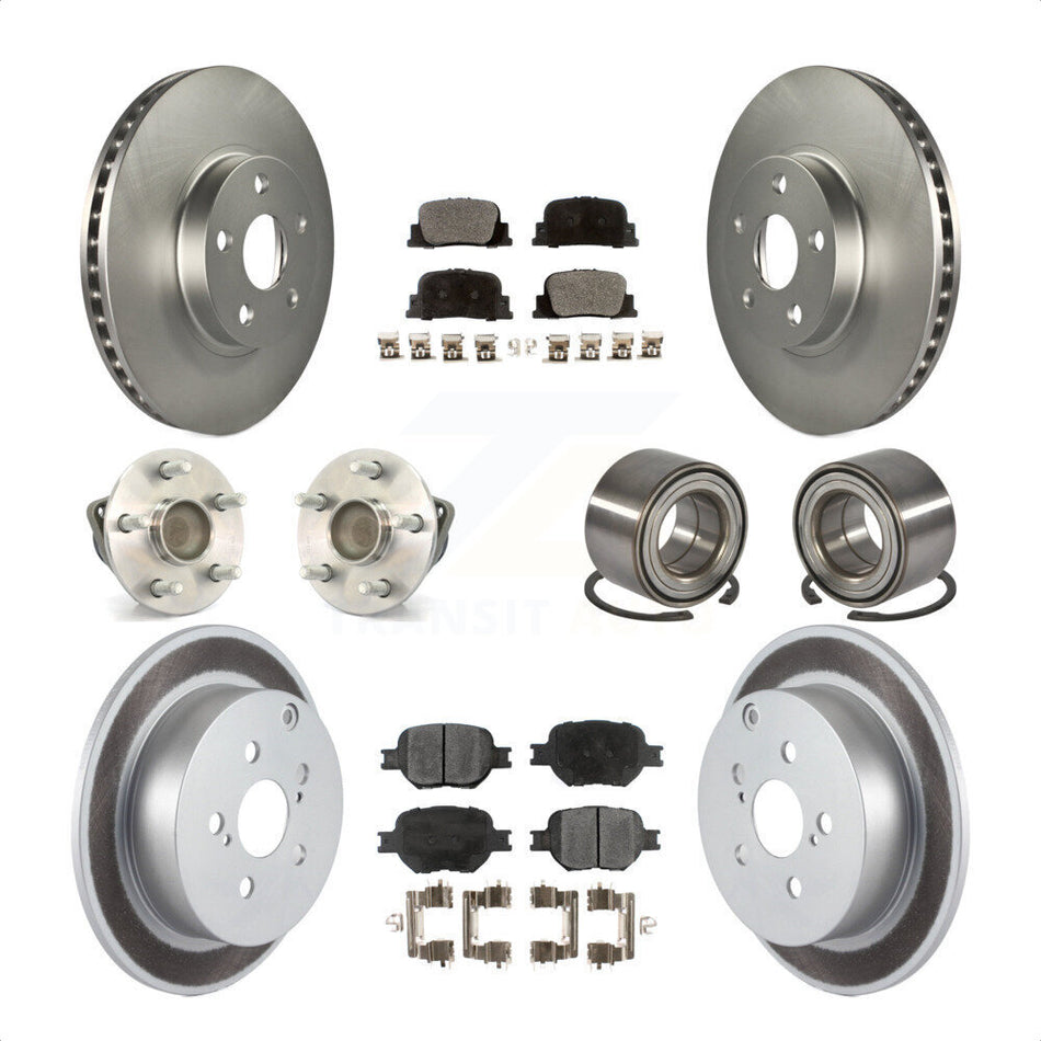 Front Rear Wheel Hub Bearings Assembly Coated Disc Brake Rotors And Ceramic Pads Kit (10Pc) For 2005-2010 Scion tC KBB-108410 by Transit Auto