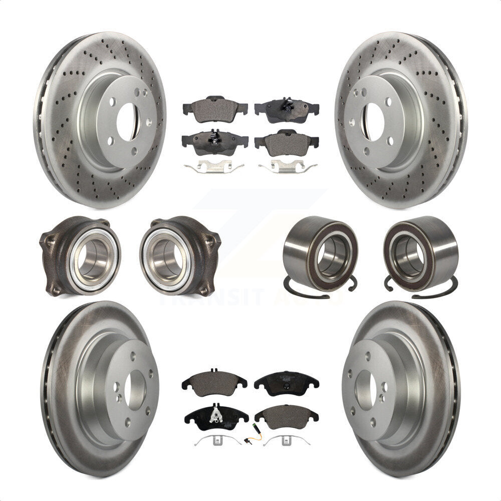 Front Rear Wheel Hub Bearings Assembly Coated Disc Brake Rotors And Ceramic Pads Kit (10Pc) For Mercedes-Benz E350 E400 With 322mm Diameter Rotor KBB-108491 by Transit Auto
