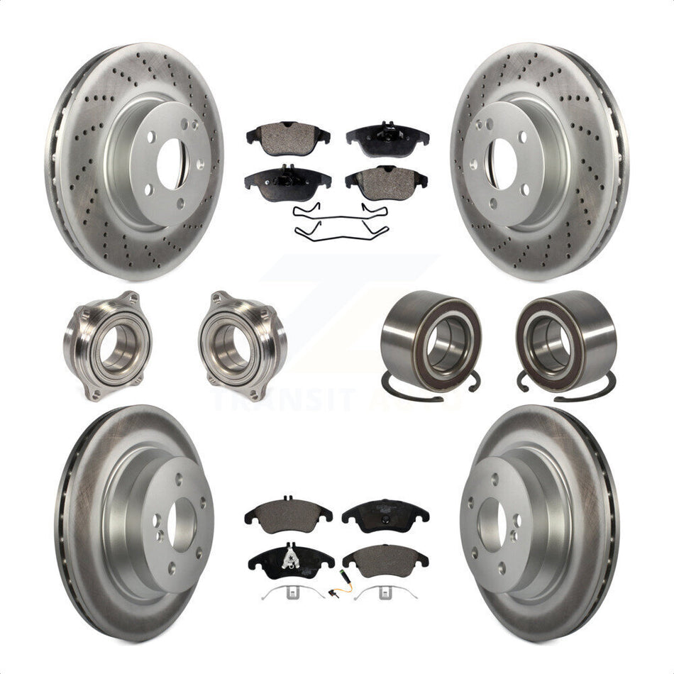 Front Rear Wheel Hub Bearings Assembly Coated Disc Brake Rotors And Ceramic Pads Kit (10Pc) For 2014 Mercedes-Benz E350 Convertible Coupe With 322mm Diameter Rotor KBB-108497 by Transit Auto