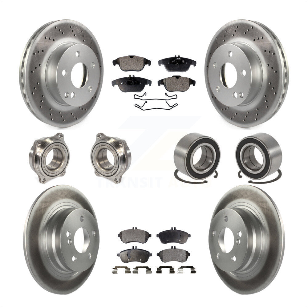 Front Rear Wheel Hub Bearings Assembly Coated Disc Brake Rotors And Ceramic Pads Kit (10Pc) For 2010-2010 Mercedes-Benz C300 C250 AWD KBB-108500 by Transit Auto