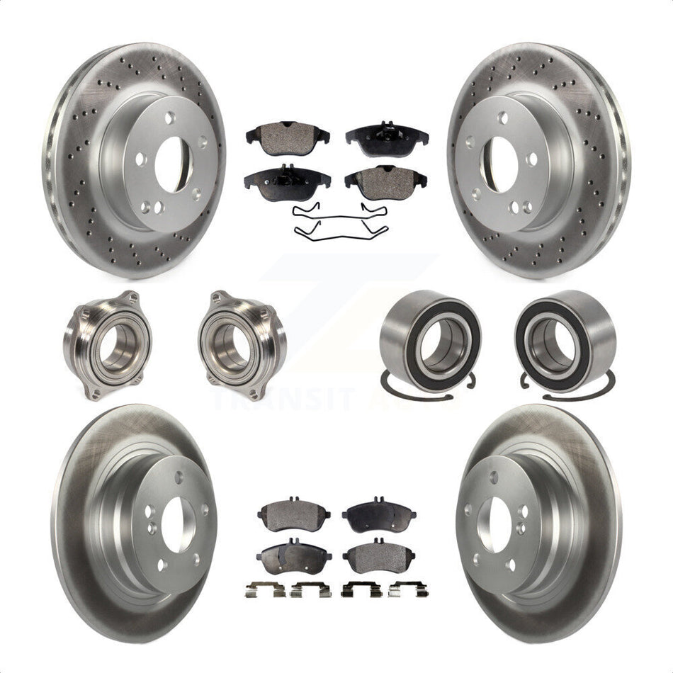 Front Rear Wheel Hub Bearings Assembly Coated Disc Brake Rotors And Ceramic Pads Kit (10Pc) For 2010-2010 Mercedes-Benz C300 C250 AWD KBB-108500 by Transit Auto