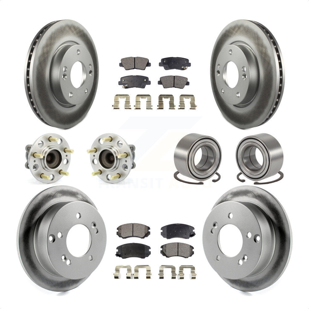 Front Rear Wheel Hub Bearings Assembly Coated Disc Brake Rotors And Ceramic Pads Kit (10Pc) For 2010 Hyundai Sonata 2.4L KBB-108512 by Transit Auto
