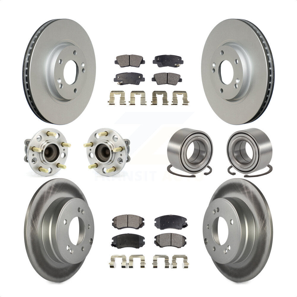 Front Rear Wheel Hub Bearings Assembly Coated Disc Brake Rotors And Ceramic Pads Kit (10Pc) For 2010 Hyundai Sonata 3.3L KBB-108517 by Transit Auto