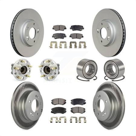 Front Rear Wheel Hub Bearings Assembly Coated Disc Brake Rotors And Ceramic Pads Kit (10Pc) For 2010 Hyundai Sonata 3.3L KBB-108517 by Transit Auto