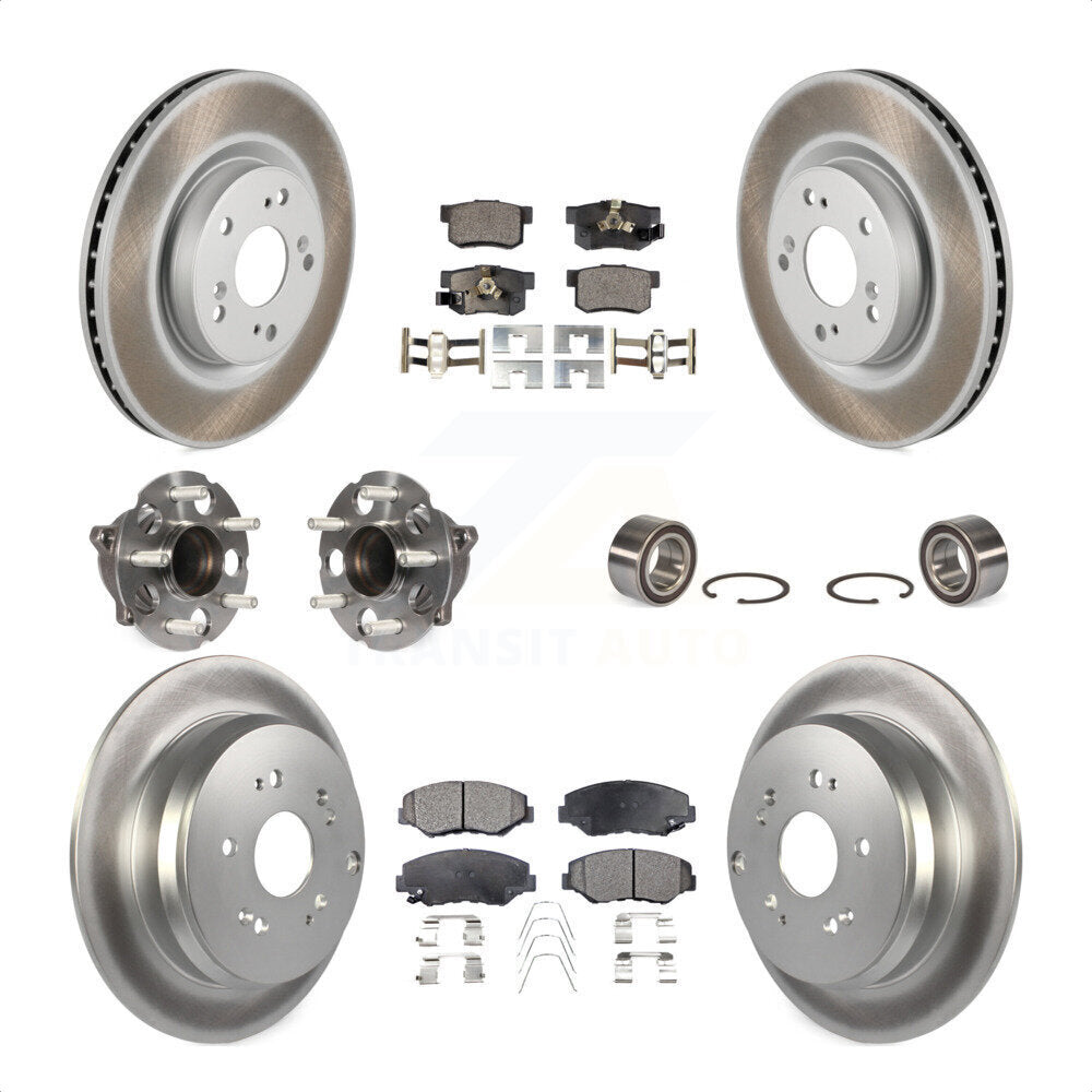 Front Rear Wheel Hub Bearings Assembly Coated Disc Brake Rotors And Ceramic Pads Kit (10Pc) For 2012-2016 Honda CR-V FWD KBB-108534 by Transit Auto