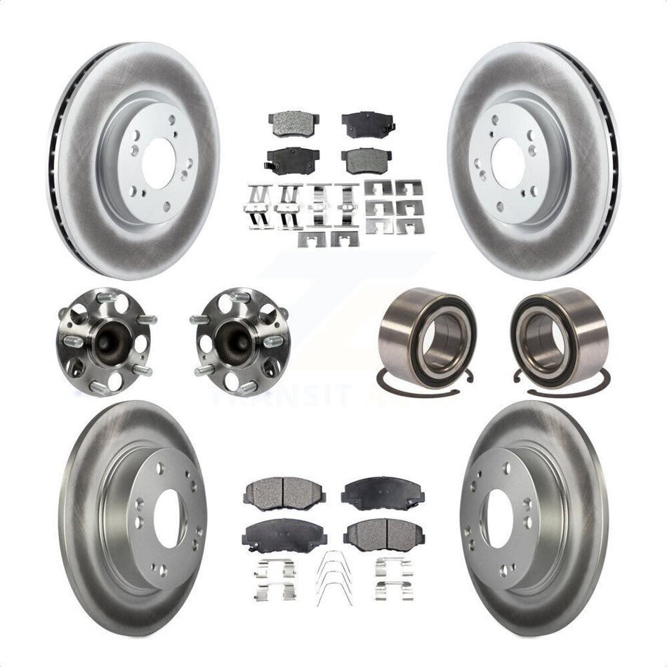 Front Rear Wheel Hub Bearings Assembly Coated Disc Brake Rotors And Ceramic Pads Kit (10Pc) For Honda Civic KBB-108540 by Transit Auto