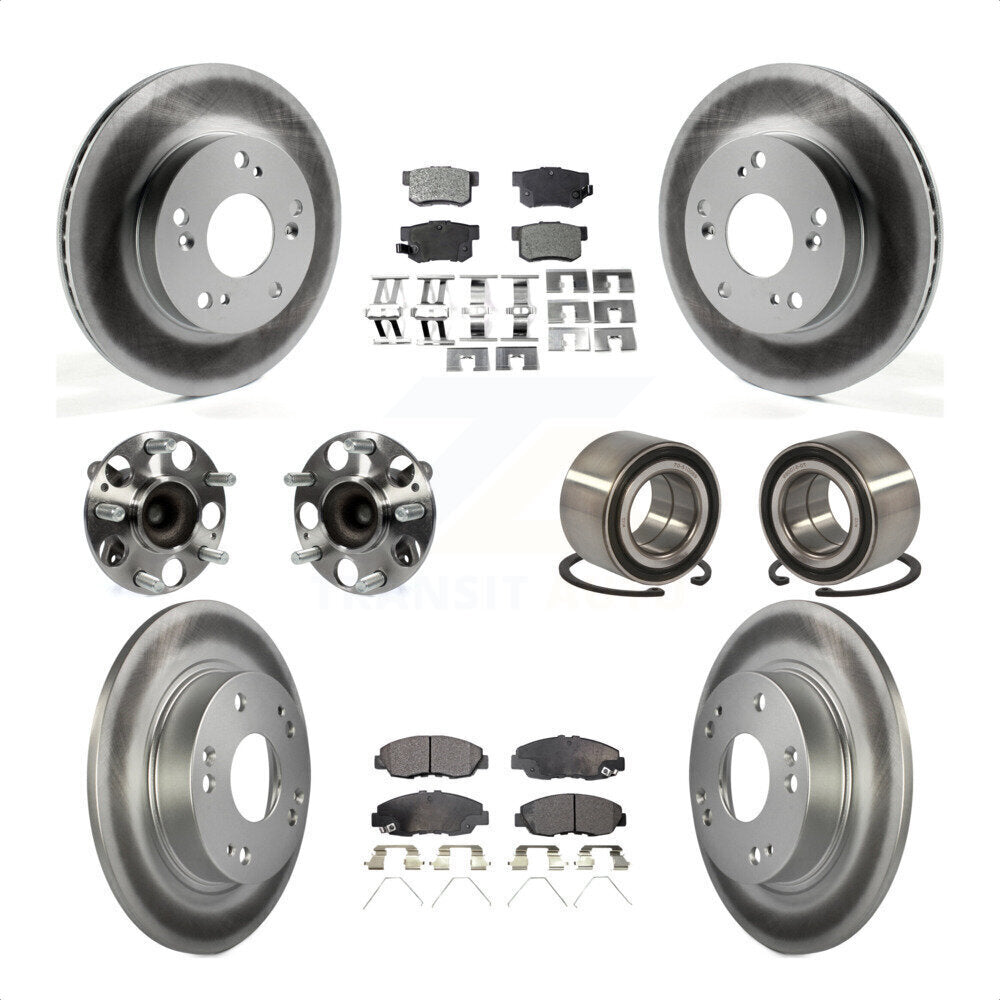 Front Rear Wheel Hub Bearings Assembly Coated Disc Brake Rotors And Ceramic Pads Kit (10Pc) For 2012 Honda Civic LX Vehicles Manufactured In Canada KBB-108541 by Transit Auto