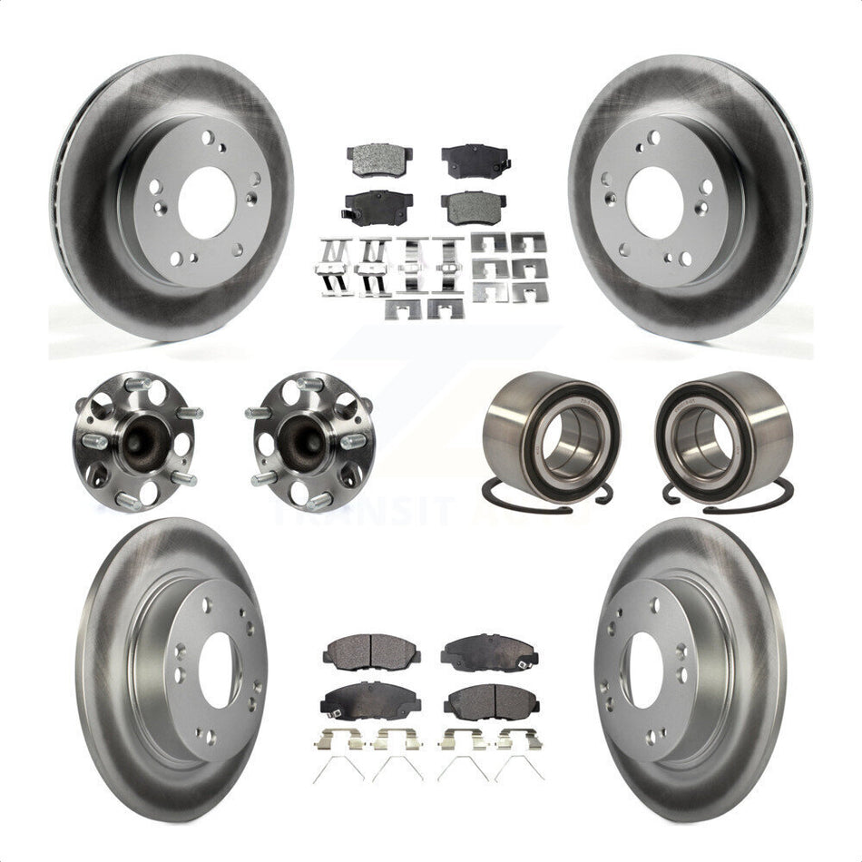 Front Rear Wheel Hub Bearings Assembly Coated Disc Brake Rotors And Ceramic Pads Kit (10Pc) For 2012 Honda Civic LX Vehicles Manufactured In Canada KBB-108541 by Transit Auto