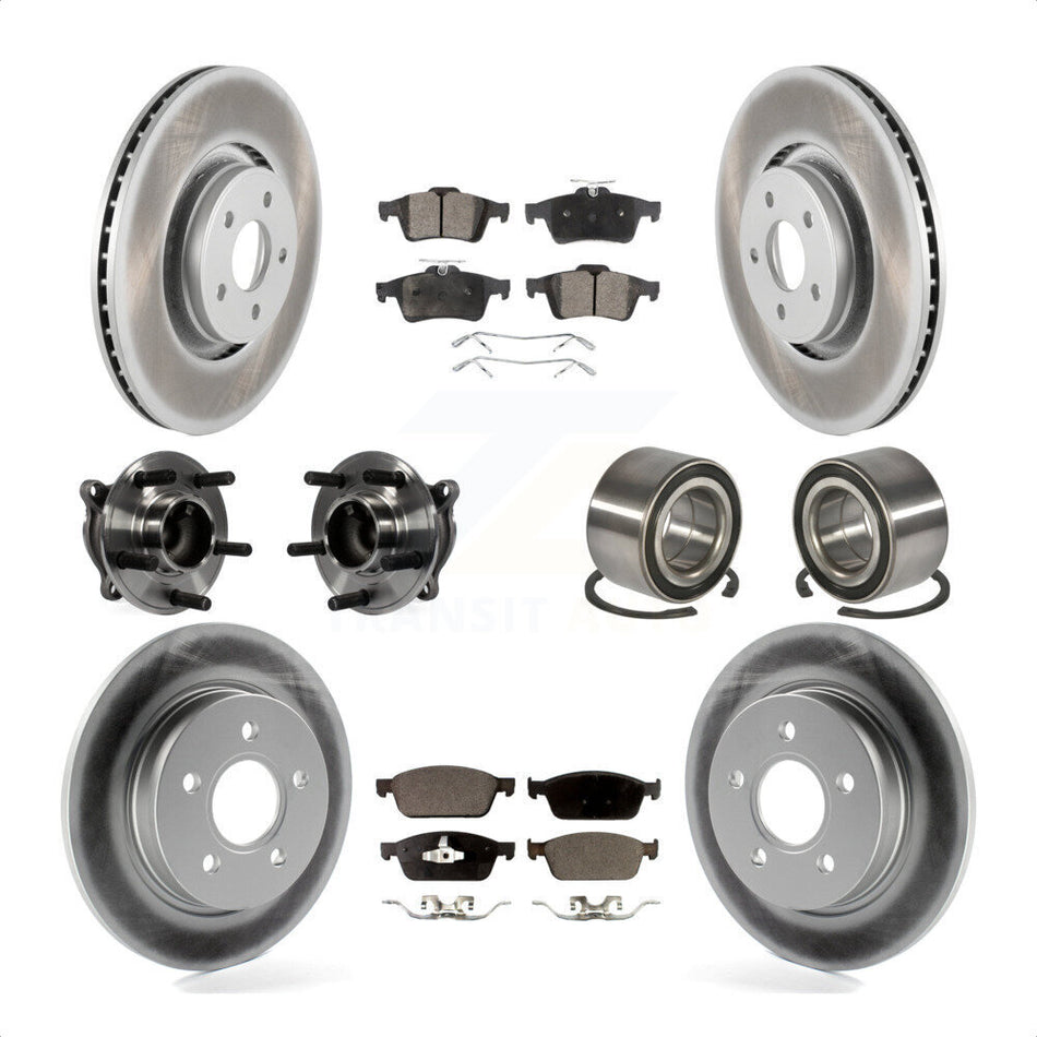 Front Rear Wheel Hub Bearings Assembly Coated Disc Brake Rotors And Ceramic Pads Kit (10Pc) For Ford Focus Without Active Park Assist KBB-108545 by Transit Auto