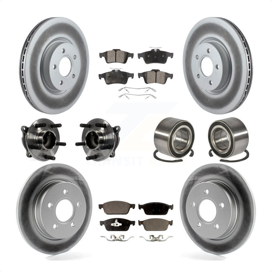 Front Rear Wheel Hub Bearings Assembly Coated Disc Brake Rotors And Ceramic Pads Kit (10Pc) For 2013 Ford Focus ST Without Active Park Assist KBB-108546 by Transit Auto