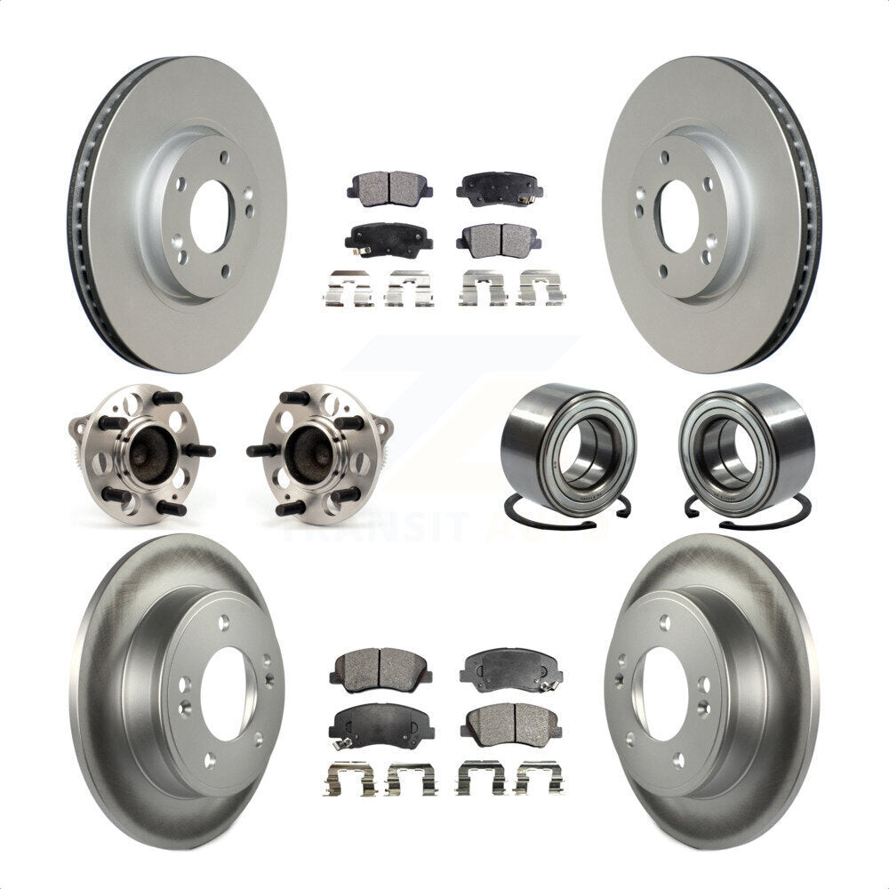 Front Rear Wheel Hub Bearings Assembly Coated Disc Brake Rotors And Ceramic Pads Kit (10Pc) For 2015 Hyundai Veloster Tech RE FLEX SE KBB-108555 by Transit Auto