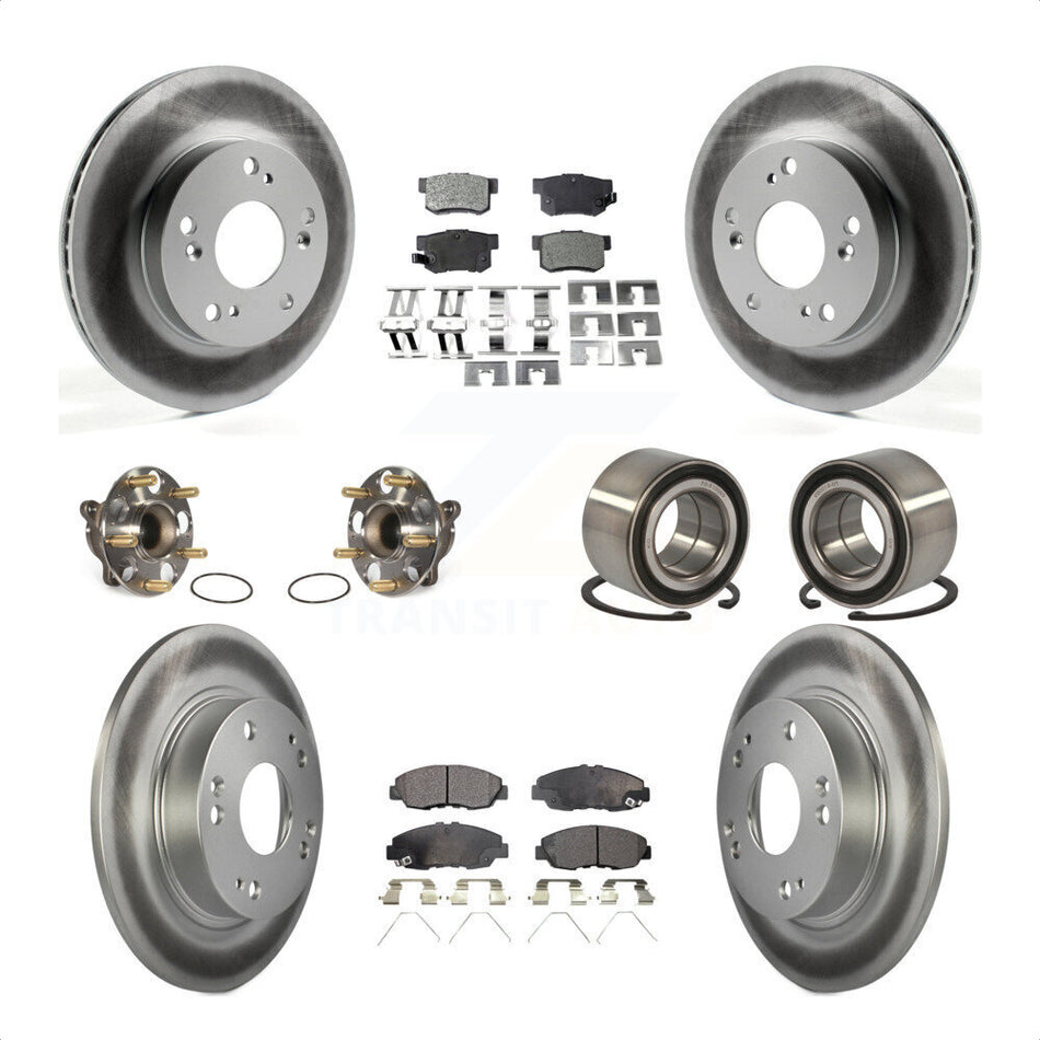 Front Rear Wheel Hub Bearings Assembly Coated Disc Brake Rotors And Ceramic Pads Kit (10Pc) For Honda Civic KBB-108575 by Transit Auto