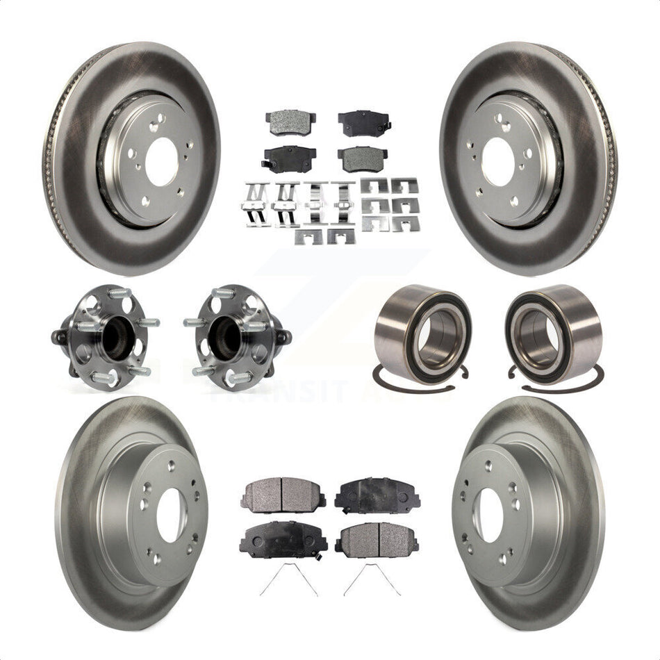 Front Rear Wheel Hub Bearings Assembly Coated Disc Brake Rotors And Ceramic Pads Kit (10Pc) For 2017-2018 Acura ILX KBB-108583 by Transit Auto