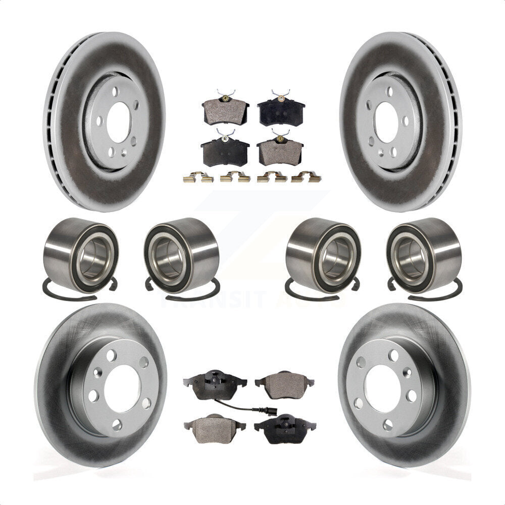 Front Rear Wheel Bearings Coated Disc Brake Rotors And Ceramic Pads Kit (10Pc) For 2004 Volkswagen Golf 2.8L 1.8L KBB-108607 by Transit Auto