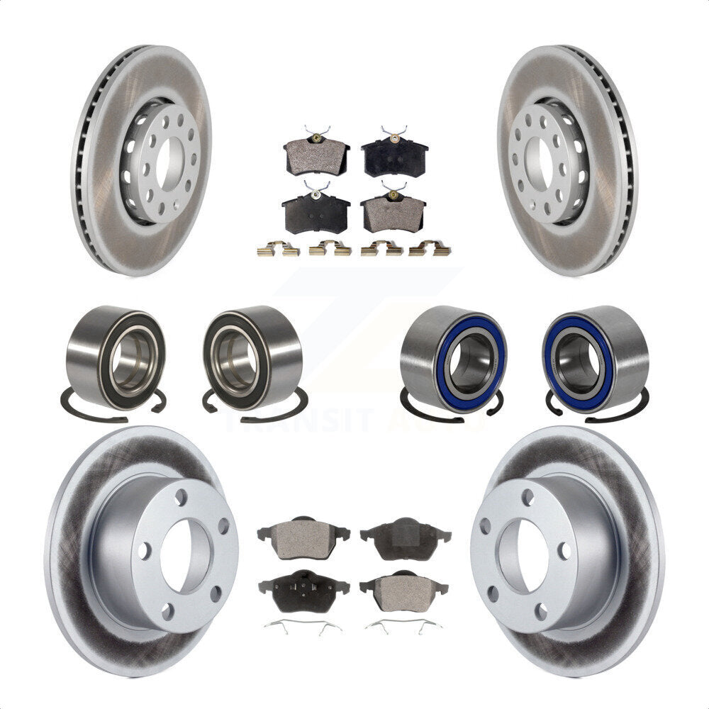 Front Rear Wheel Bearings Coated Disc Brake Rotors And Ceramic Pads Kit (10Pc) For 2000 Volkswagen Passat 1.8L with Turbocharged KBB-108612 by Transit Auto