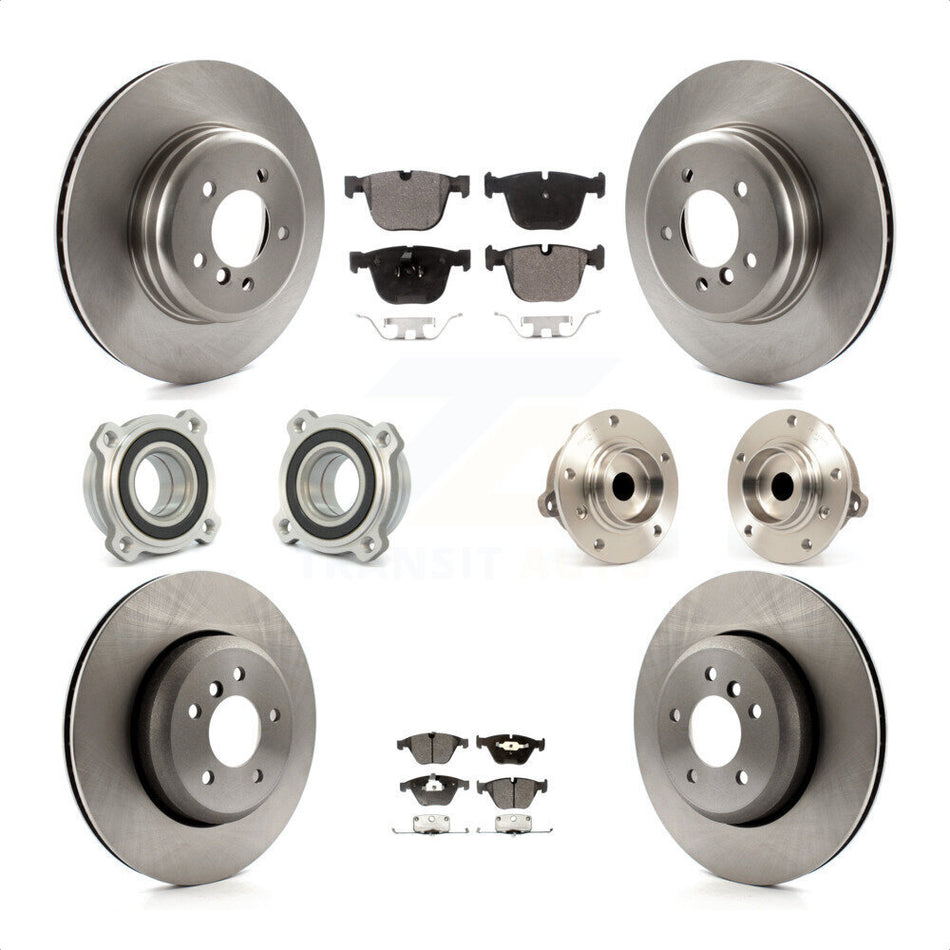 Front Rear Hub Bearings Assembly Disc Brake Rotors And Semi-Metallic Pads Kit (10Pc) For BMW 535i 550i 545i KBB-108785 by Transit Auto