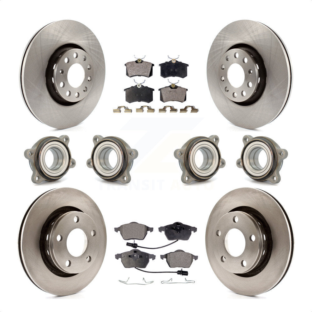 Front Rear Hub Bearings Assembly Disc Brake Rotors And Semi-Metallic Pads Kit (10Pc) For 2002 Audi S6 With 312mm Diameter Rotor KBB-108835 by Transit Auto