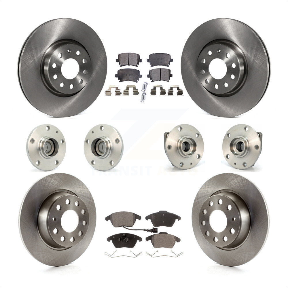 Front Rear Hub Bearings Assembly Disc Brake Rotors And Semi-Metallic Pads Kit (10Pc) For 2007-2008 Volkswagen Eos 3 Bolt Mounting Flange KBB-108856 by Transit Auto