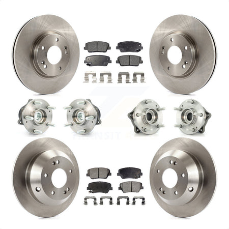 Front Rear Hub Bearings Assembly Disc Brake Rotors And Semi-Metallic Pads Kit (10Pc) For Kia Sorento Hyundai Santa Fe With ABS Brakes FWD KBB-108860 by Transit Auto