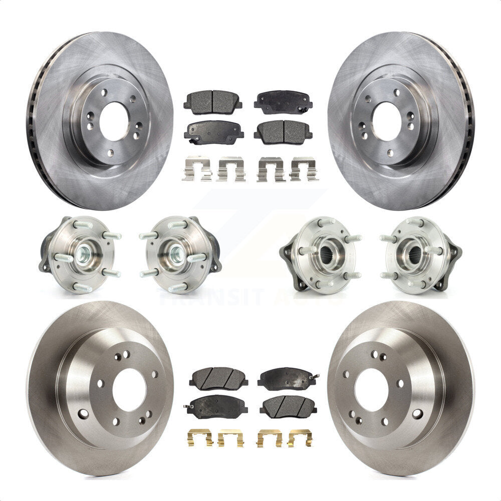 Front Rear Hub Bearings Assembly Disc Brake Rotors And Semi-Metallic Pads Kit (10Pc) For 2013-2014 Hyundai Santa Fe FWD with 3.3L With ABS Brakes KBB-108861 by Transit Auto