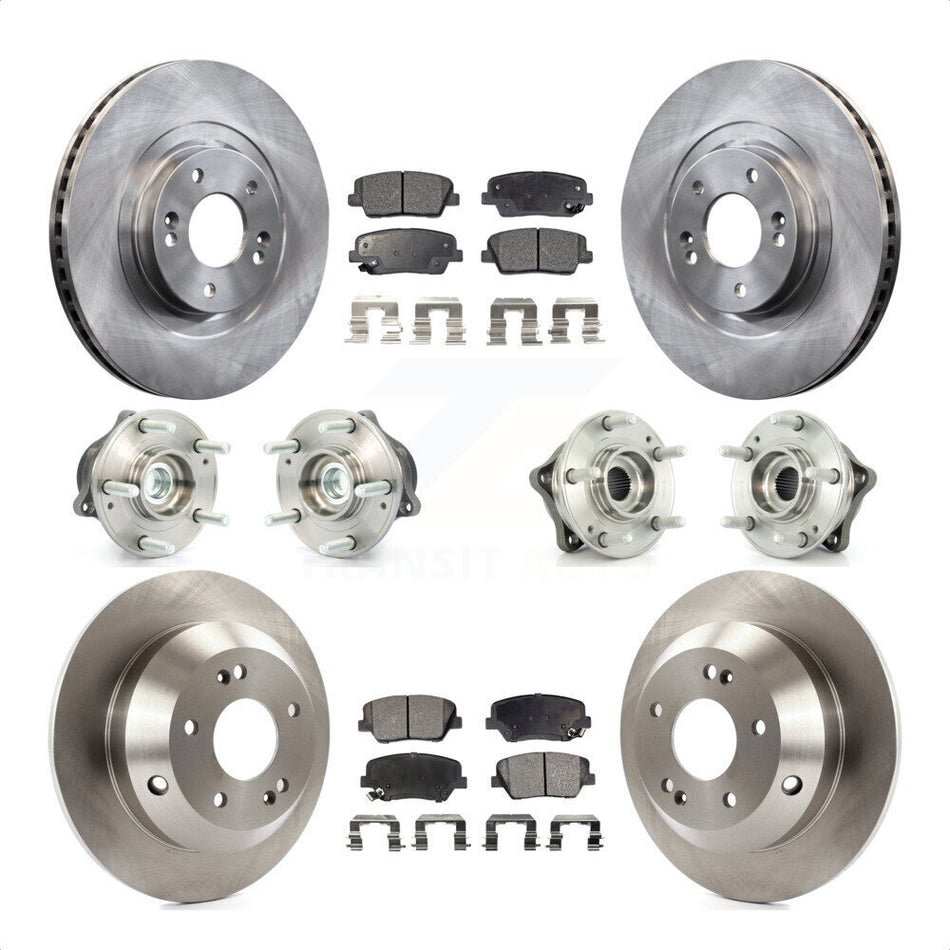 Front Rear Hub Bearings Assembly Disc Brake Rotors And Semi-Metallic Pads Kit (10Pc) For 2013-2014 Hyundai Santa Fe Sport FWD with 2.4L 2.0L KBB-108862 by Transit Auto