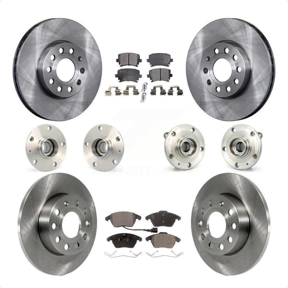 Front Rear Hub Bearings Assembly Disc Brake Rotors And Semi-Metallic Pads Kit (10Pc) For 2006-2009 Volkswagen Rabbit 4 Bolt Mounting Flange KBB-108875 by Transit Auto