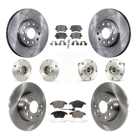 Front Rear Hub Bearings Assembly Disc Brake Rotors And Semi-Metallic Pads Kit (10Pc) For 2006-2009 Volkswagen Rabbit 4 Bolt Mounting Flange KBB-108875 by Transit Auto