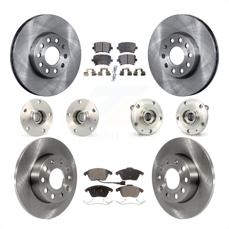 Front Rear Hub Bearings Assembly Disc Brake Rotors And Semi-Metallic Pads Kit (10Pc) For 2006-2009 Volkswagen Rabbit 4 Bolt Mounting Flange KBB-108875 by Transit Auto