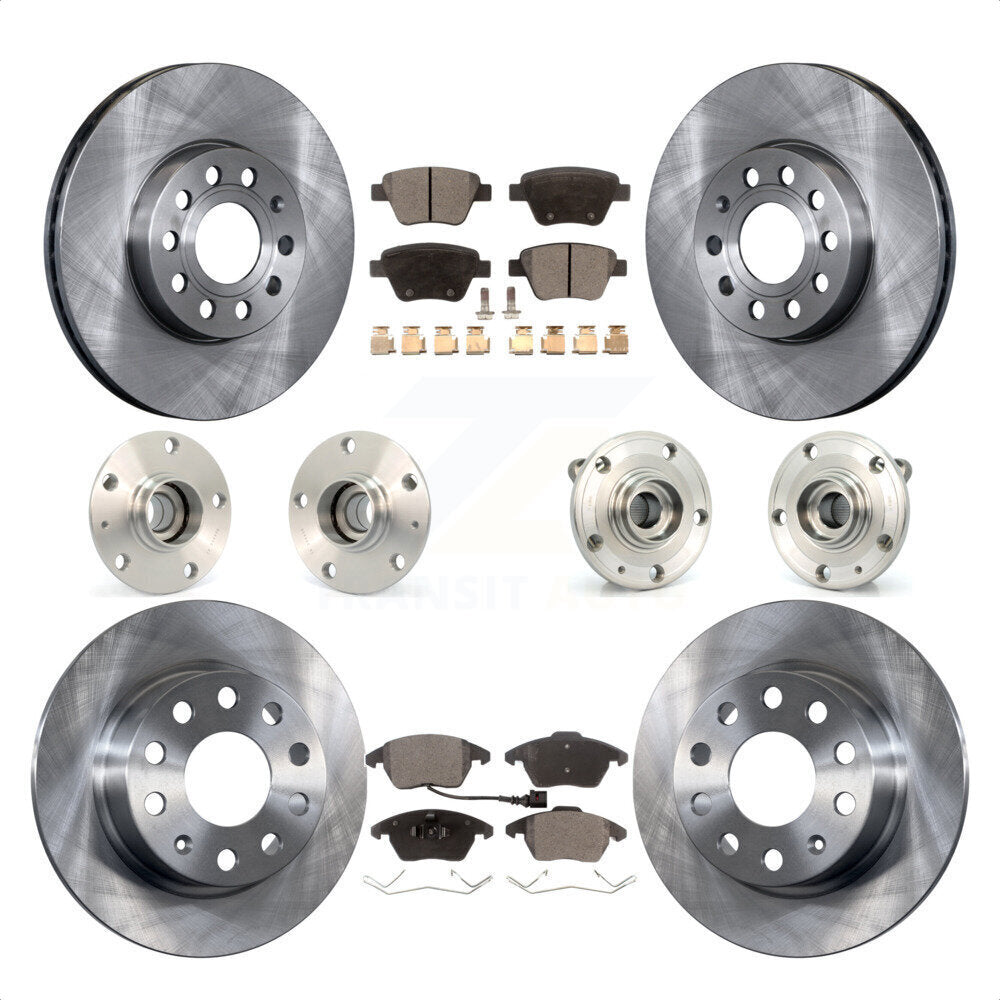 Front Rear Hub Bearings Assembly Disc Brake Rotors And Semi-Metallic Pads Kit (10Pc) For 2013 Volkswagen Beetle 2.5L With 253mm Diameter Rotor KBB-108877 by Transit Auto
