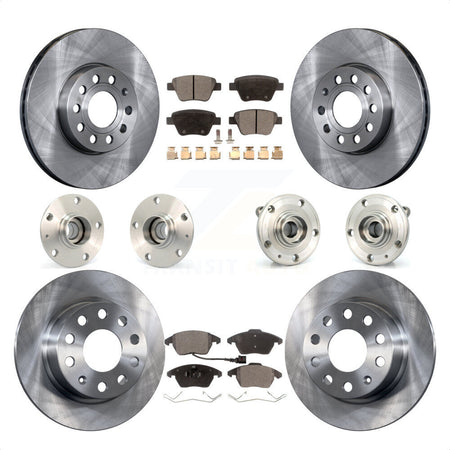 Front Rear Hub Bearings Assembly Disc Brake Rotors And Semi-Metallic Pads Kit (10Pc) For 2013 Volkswagen Beetle 2.5L With 253mm Diameter Rotor KBB-108877 by Transit Auto