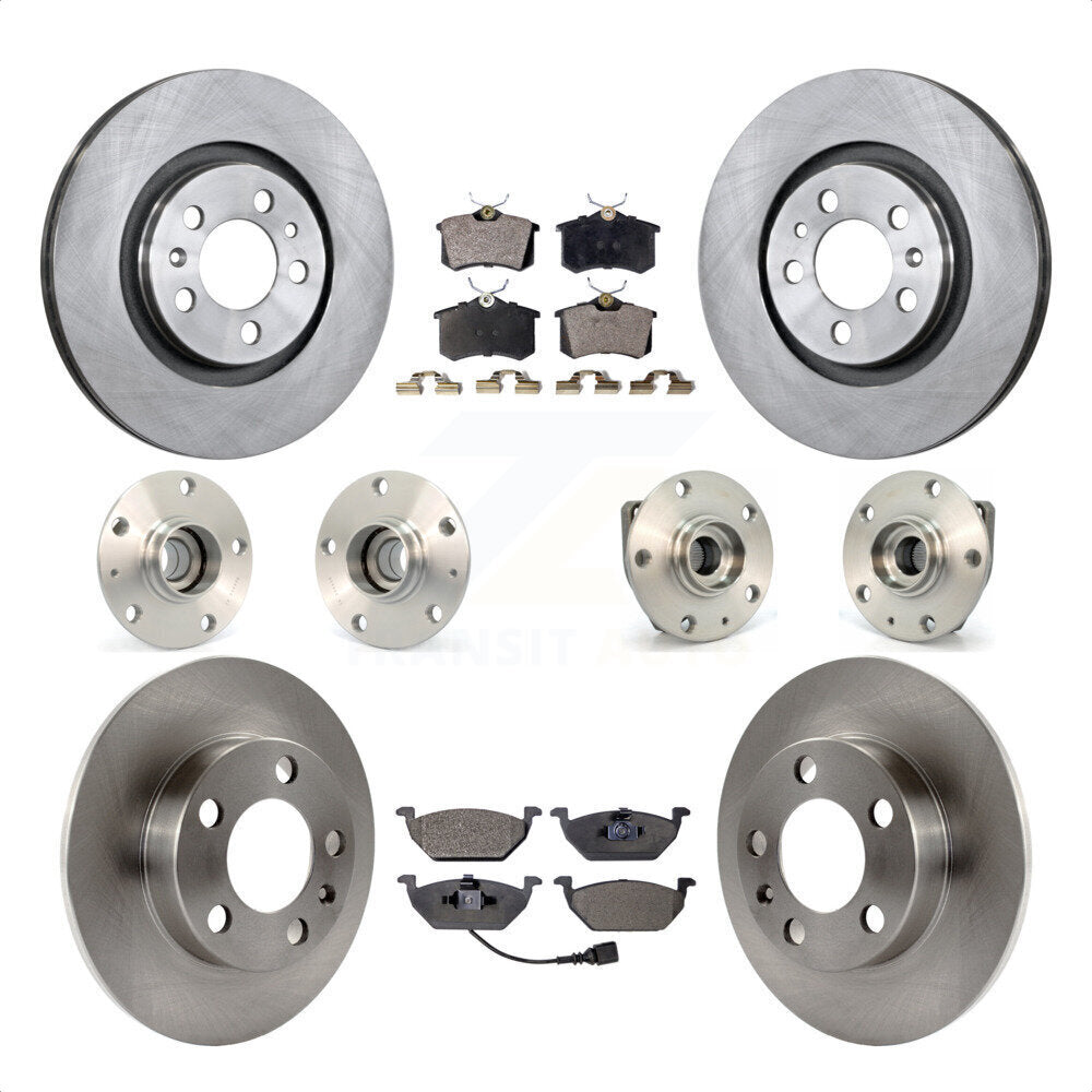 Front Rear Hub Bearings Assembly Disc Brake Rotors And Semi-Metallic Pads Kit (10Pc) For Volkswagen Golf City KBB-108879 by Transit Auto