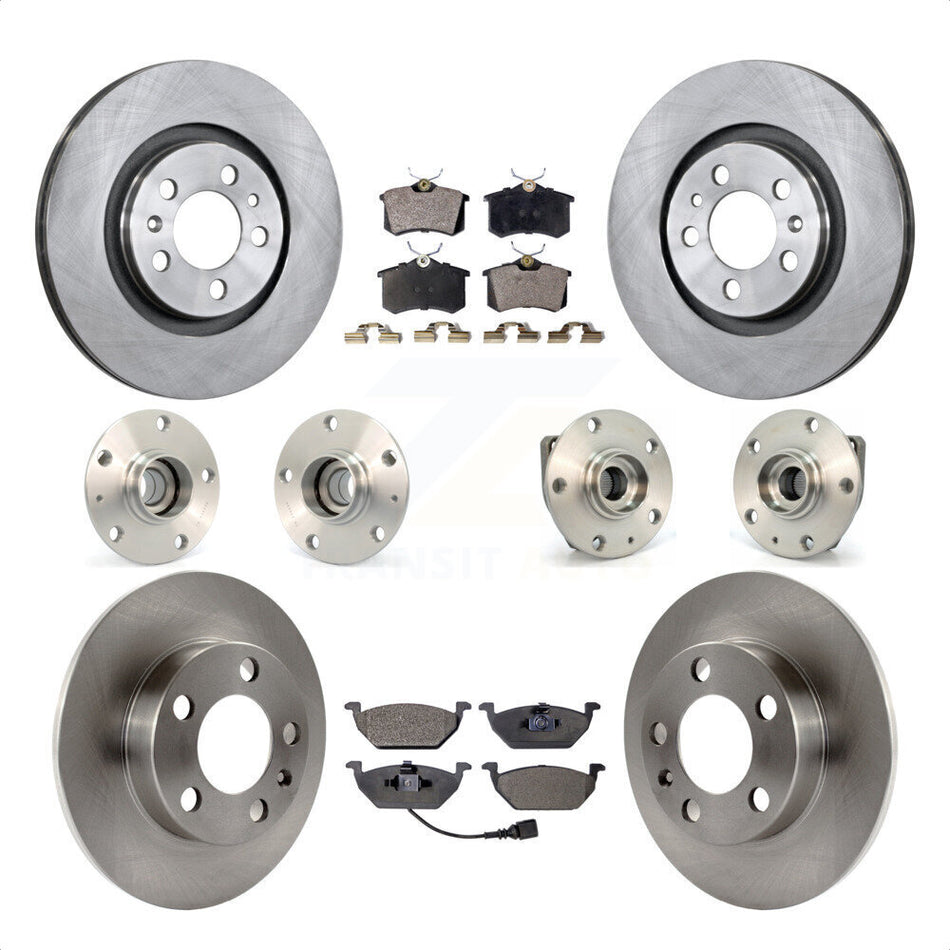 Front Rear Hub Bearings Assembly Disc Brake Rotors And Semi-Metallic Pads Kit (10Pc) For Volkswagen Golf City KBB-108879 by Transit Auto