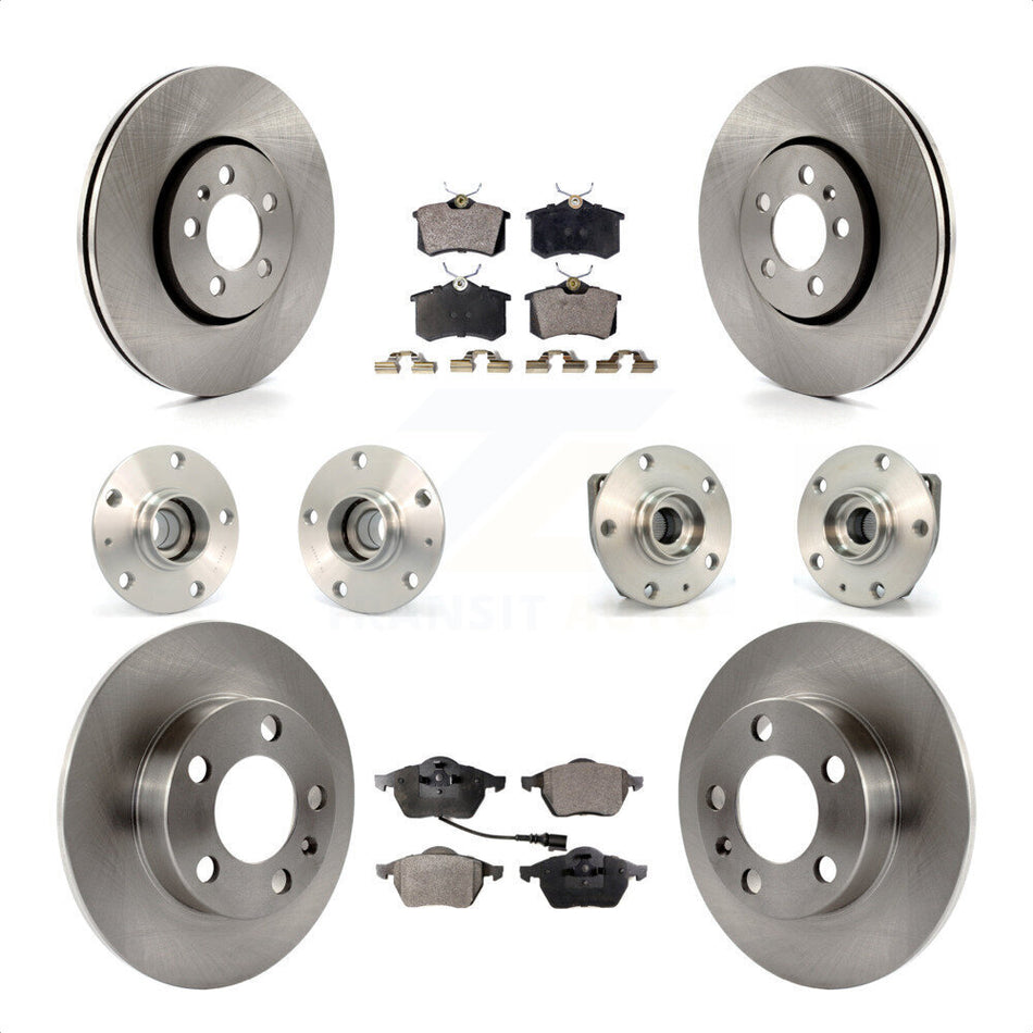 Front Rear Hub Bearings Assembly Disc Brake Rotors And Semi-Metallic Pads Kit (10Pc) For 2006 Volkswagen Golf 1.8L KBB-108880 by Transit Auto