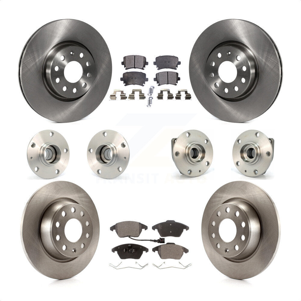 Front Rear Hub Bearings Assembly Disc Brake Rotors And Semi-Metallic Pads Kit (10Pc) For 2009 Volkswagen GTI With 282mm Diameter Rotor KBB-108883 by Transit Auto
