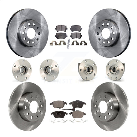 Front Rear Hub Bearings Assembly Disc Brake Rotors And Semi-Metallic Pads Kit (10Pc) For 2006-2009 Volkswagen Rabbit 3 Bolt Mounting Flange KBB-108885 by Transit Auto