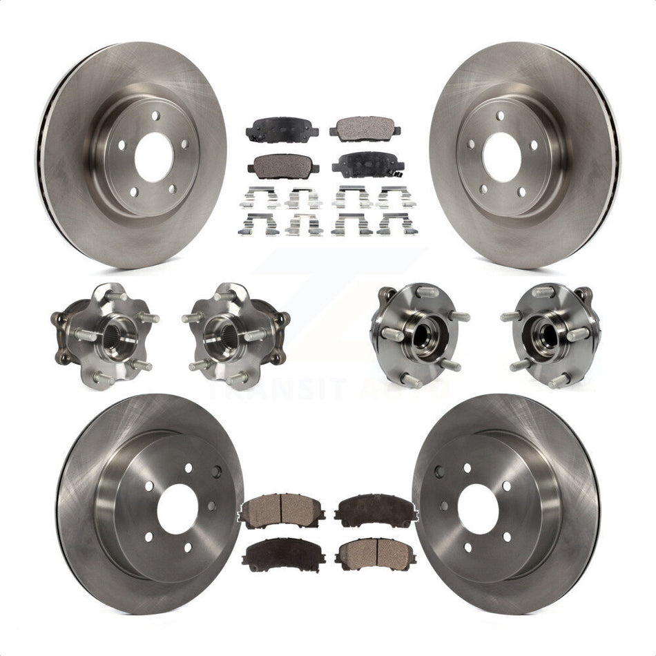 Front Rear Hub Bearings Assembly Disc Brake Rotors And Semi-Metallic Pads Kit (10Pc) For INFINITI Q50 Base Premium with RWD KBB-108942 by Transit Auto